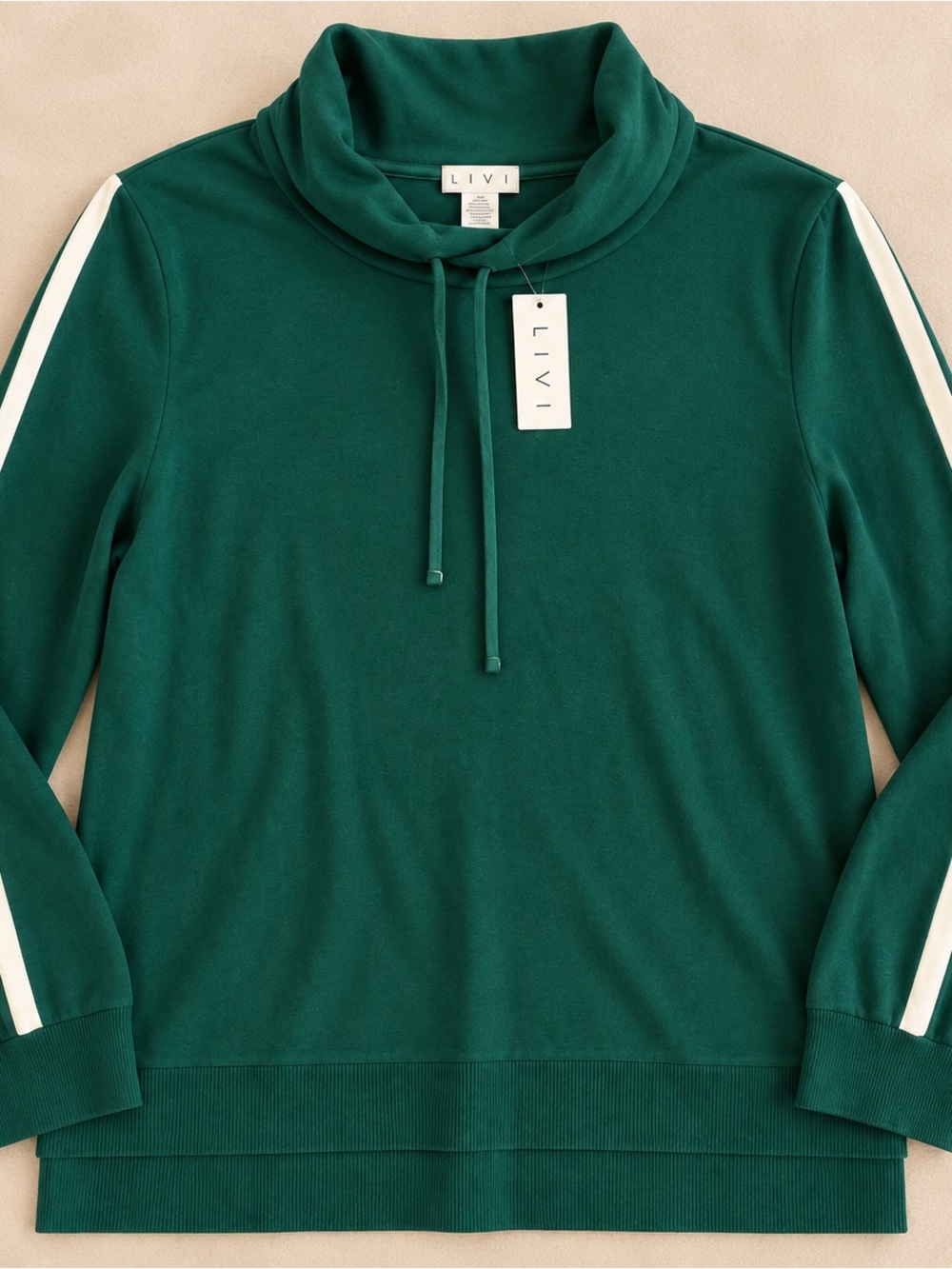 LIVI Lane Bryant Green Cowl Neck Pullover White Stripe NWT 18/20